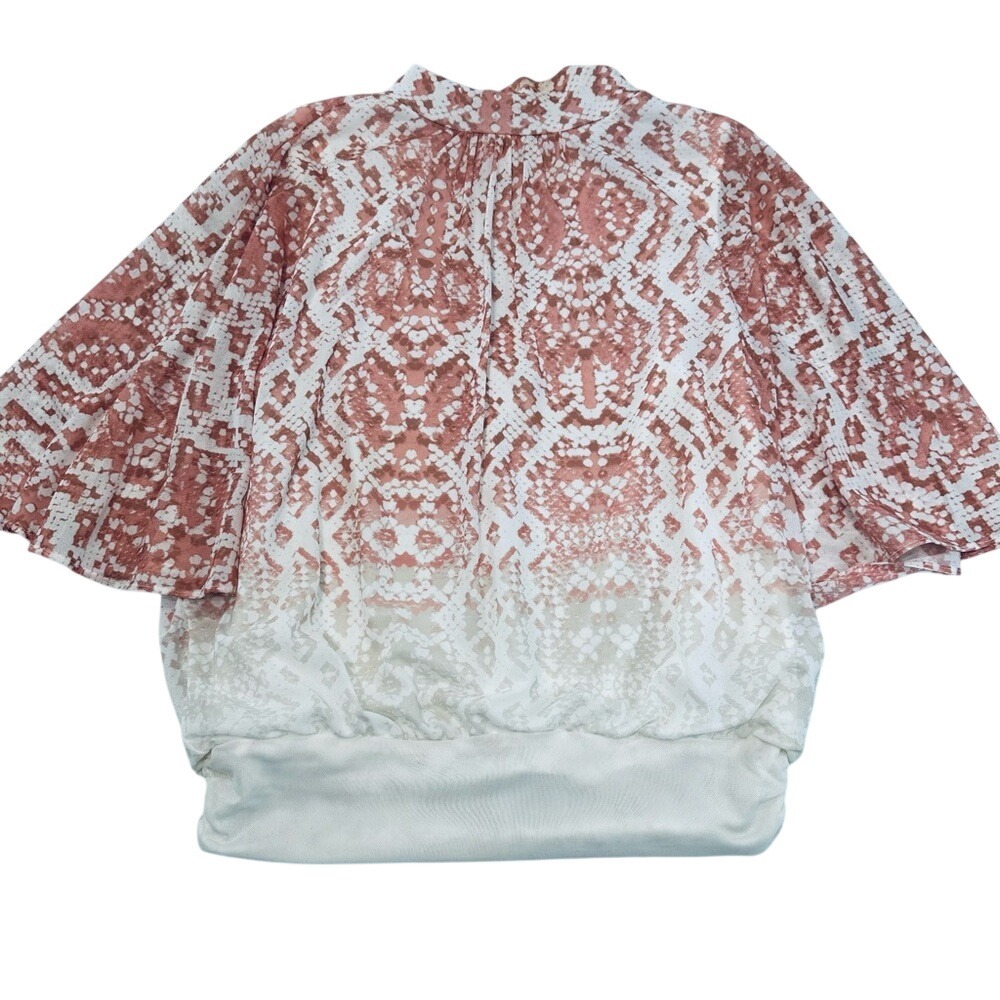 Jennifer Lopez‎ Pink Snakeskin Ombre Mesh Blouse Flutter Sleeve Keyhole Back XS